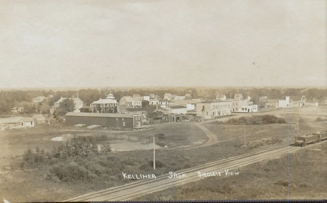 Birdseye view of Kelliher, about 1910
