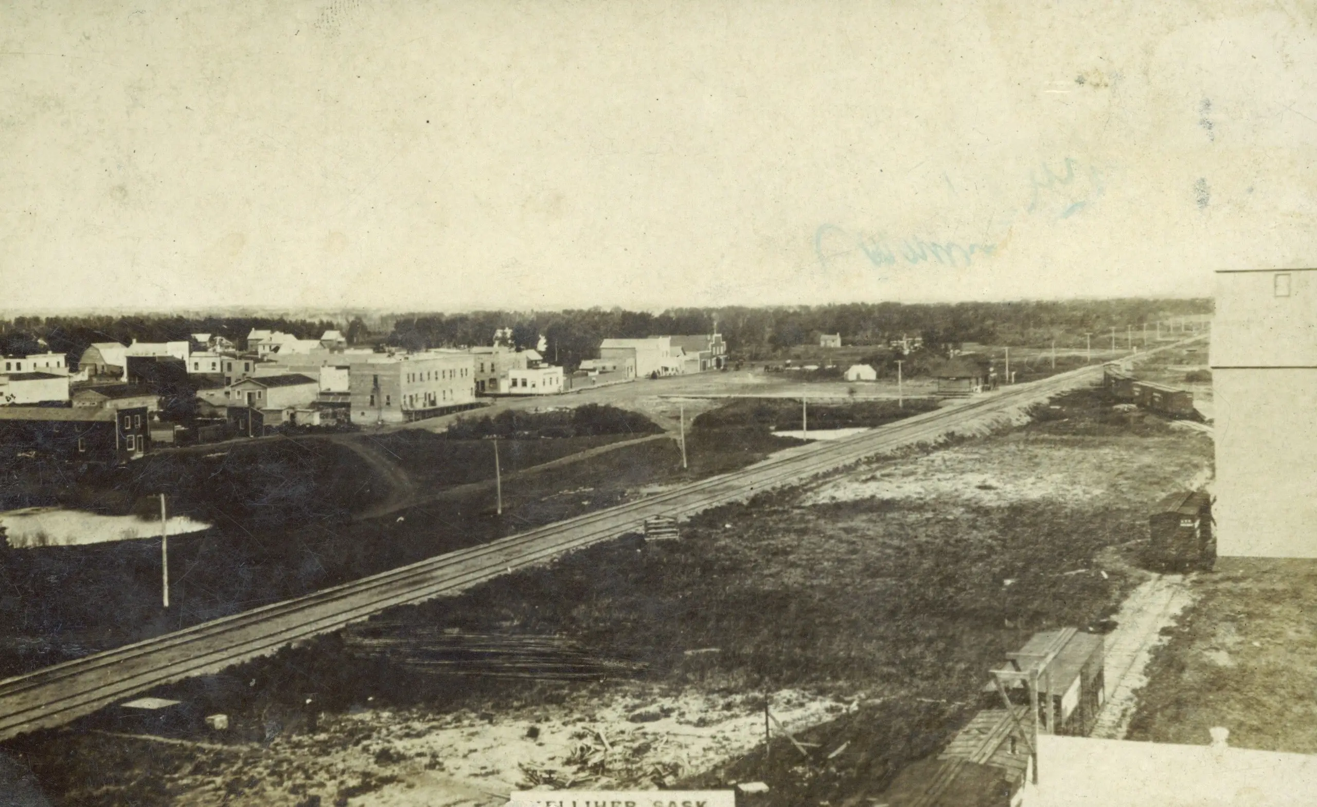 View of Kelliher from the elevator, with the railway